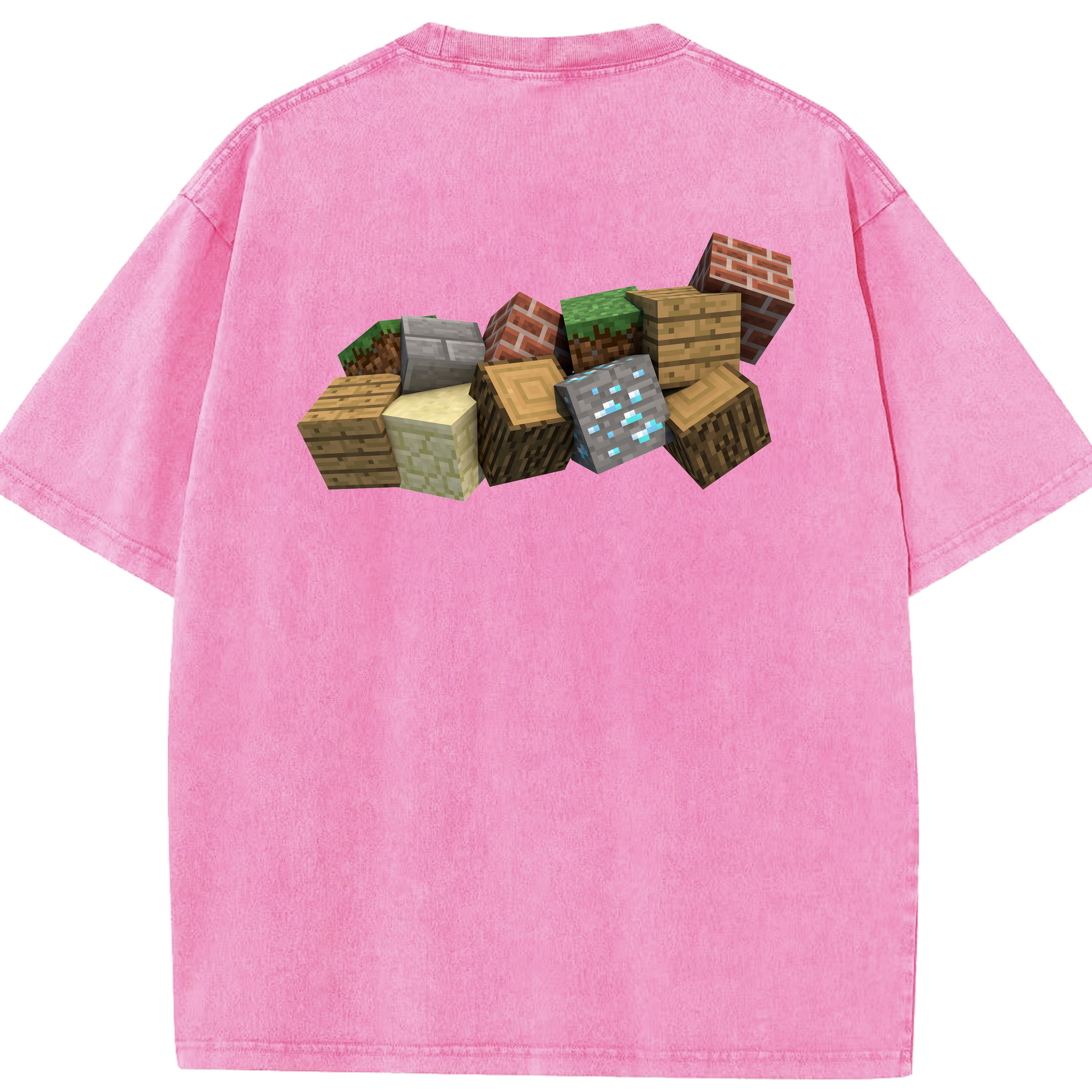 （画像用） マインクラフト ブロックの世界 Minecraft MC Block world 綿100% ヴィンテージ風 半袖Tシャツ（背面プリント）